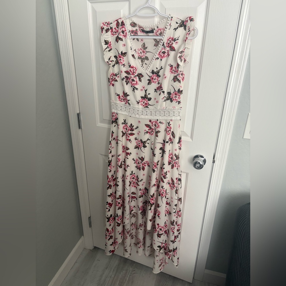 SHEIN Floral High Low Dress - White and Pink